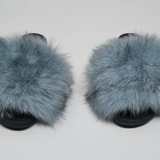 Real Fox Fur Slides in blue color