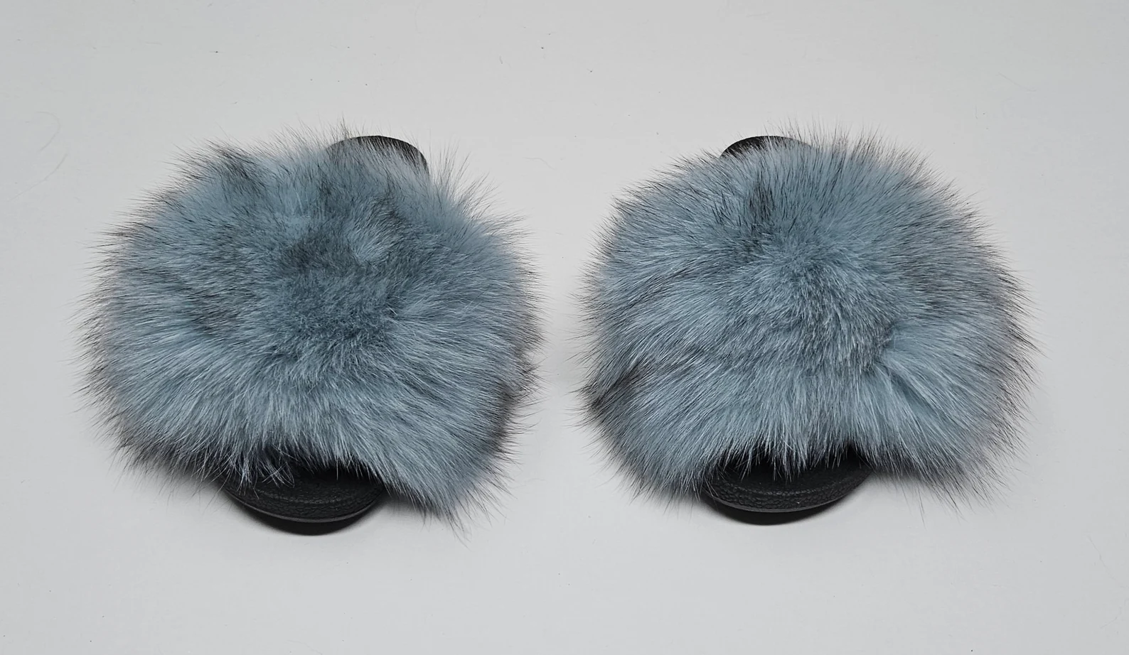 Real Fox Fur Slides in blue color
