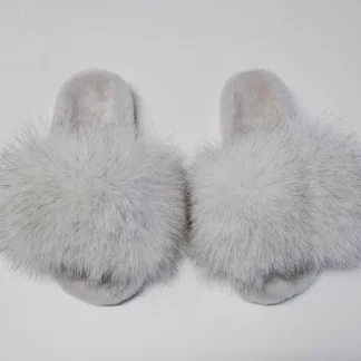 Real Fox - Sheepskin Fur Slippers in white color