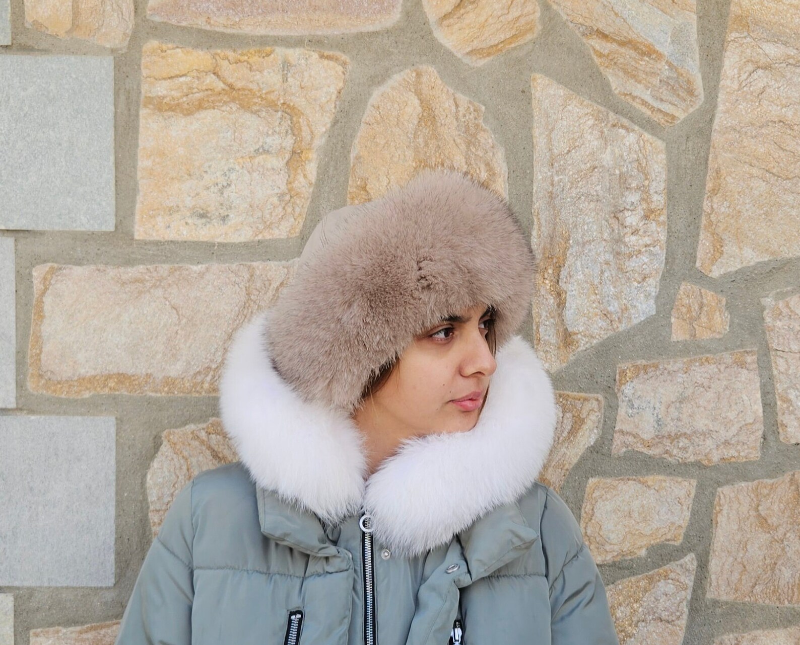 Real Fox Fur Hat with leather details - Image 3