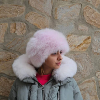 Real Fox Fur hat in pink color