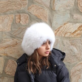 Real Fox Fur Hat in white color