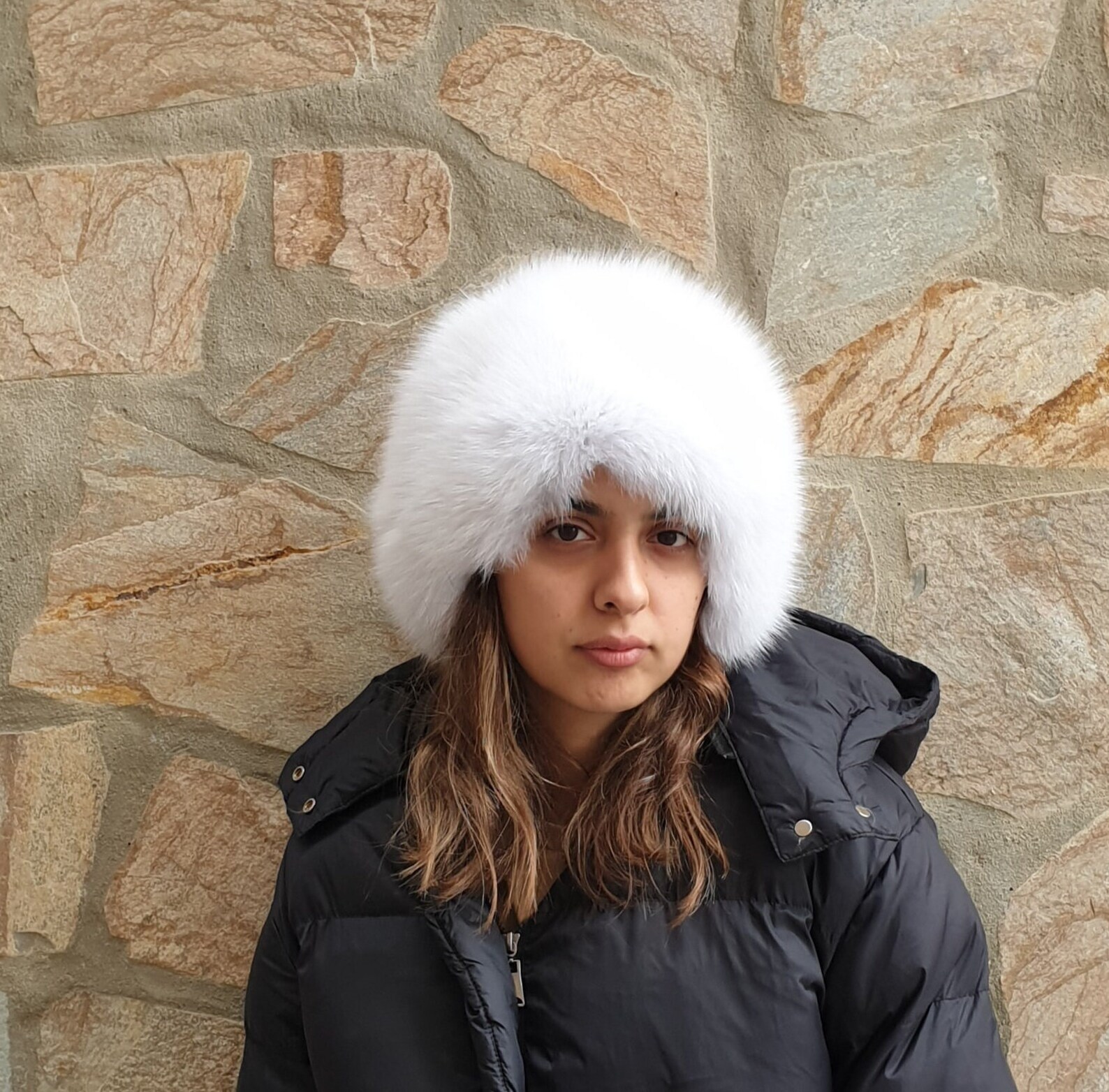 Real Fox Fur Hat in white color - Image 3