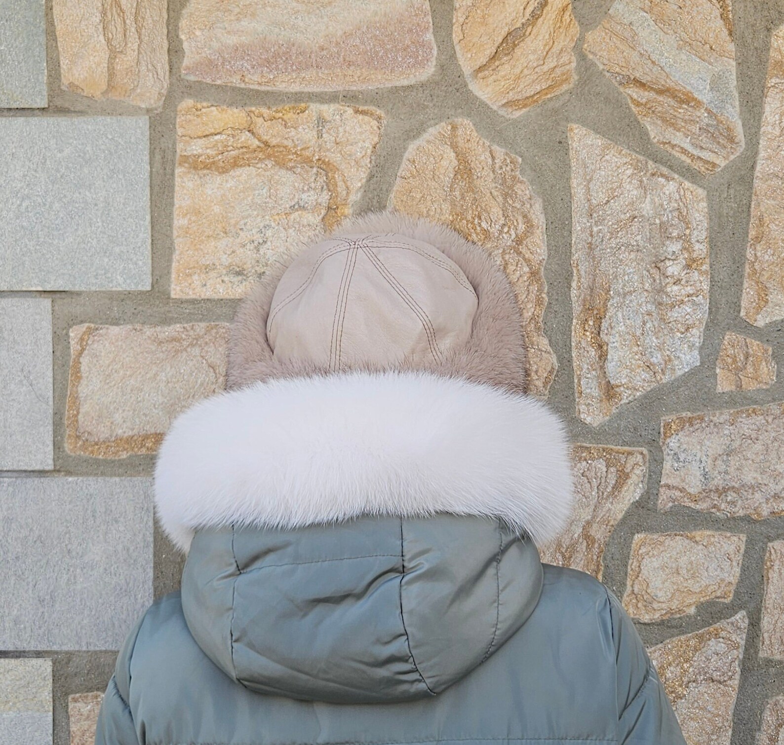 Real Fox Fur Hat with leather details - Image 4