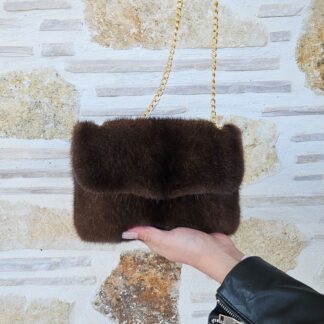 Real Mink Fur Bag with chain in brown color