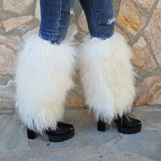 Real Fur Mongolian Big Boot Cuffs in white color
