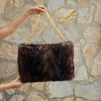 Real Mink Fur Bag with chain in brown color