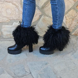 Real Fur Mongolian Small Boot Cuffs in black color