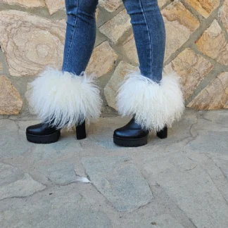 Real Fur Mongolian Smaill Boot Cuffs in white color
