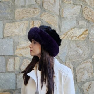 Real Mink - Fox Fur hat in purple and black color