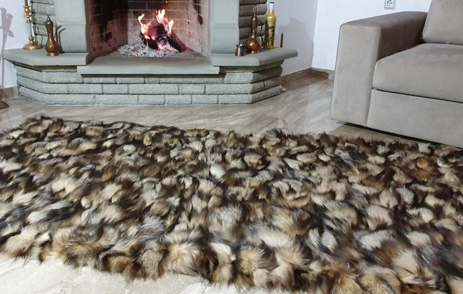 Real Fur Fox Blanket - Fur Throw - Image 3