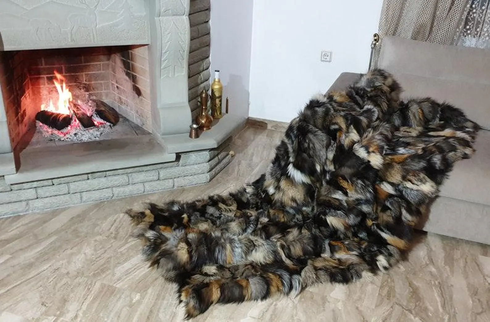 Real Fur Fox Blanket - Fur Throw - Image 3