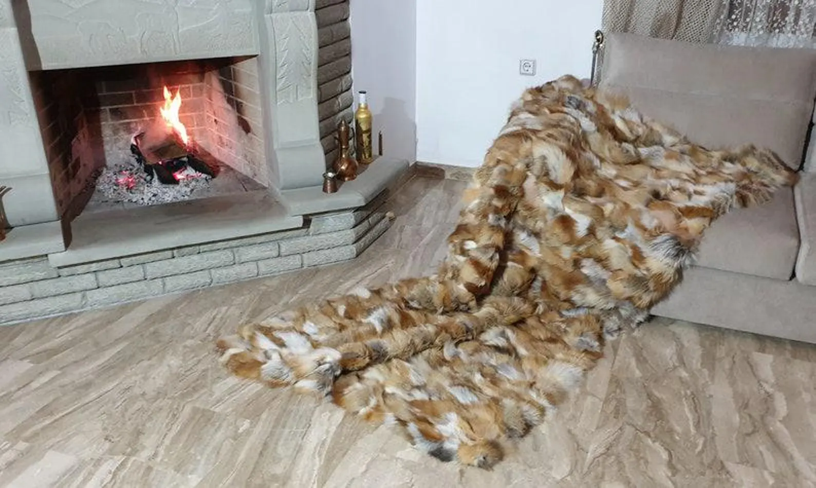 Real Fur Fox Blanket - Fur Throw - Image 3