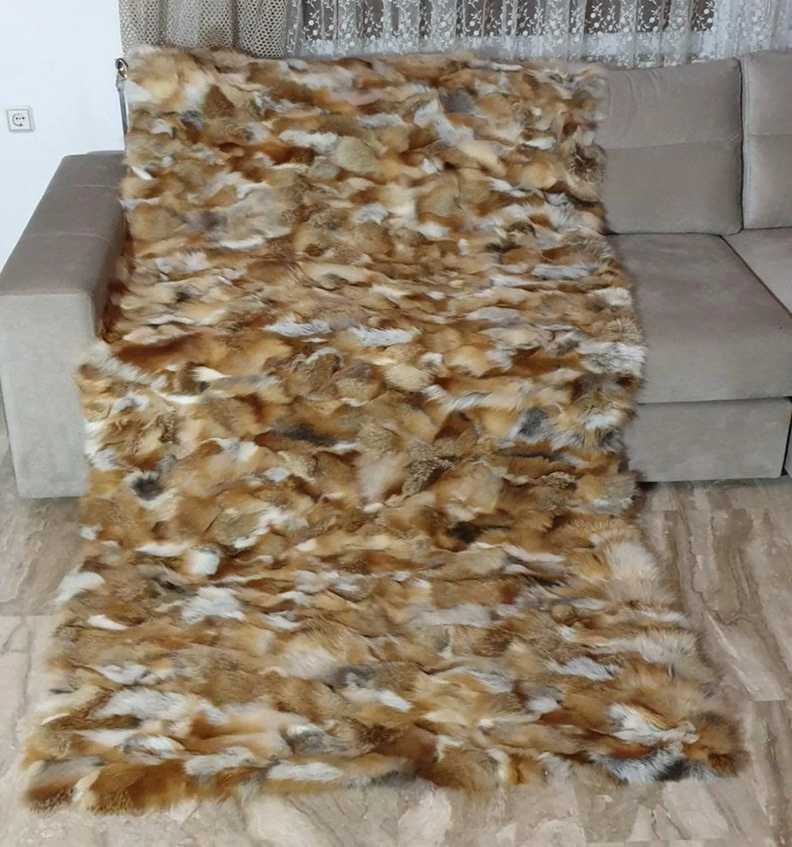 Real Fur Fox Blanket - Fur Throw - Image 2