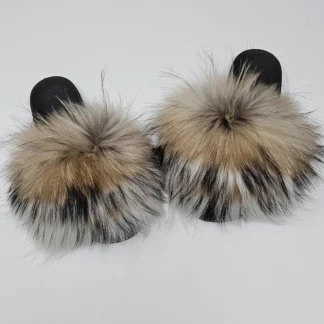 Real Fin Raccoon Fur Slides
