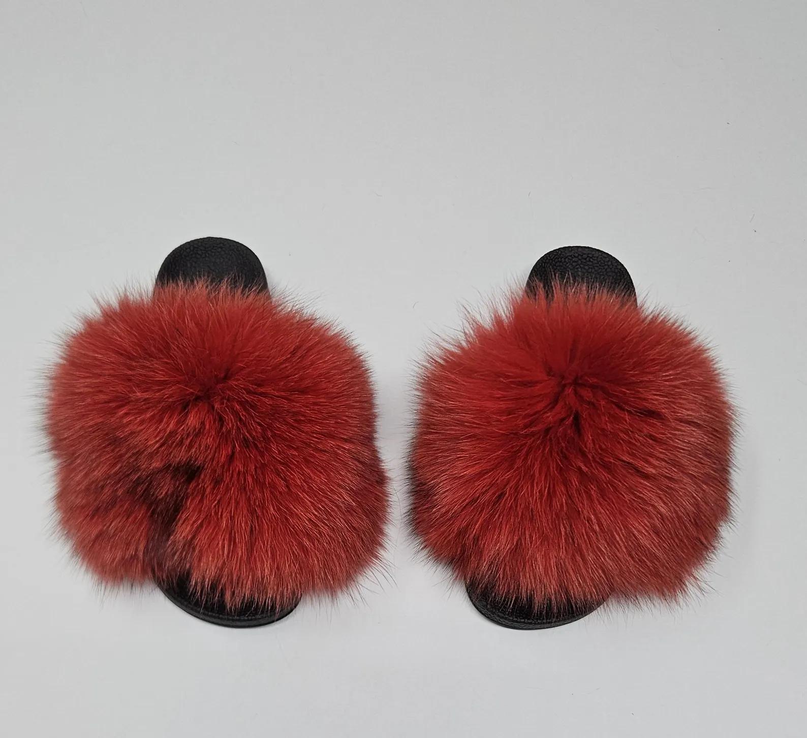 Real Fox Fur Slides in red color - Image 2