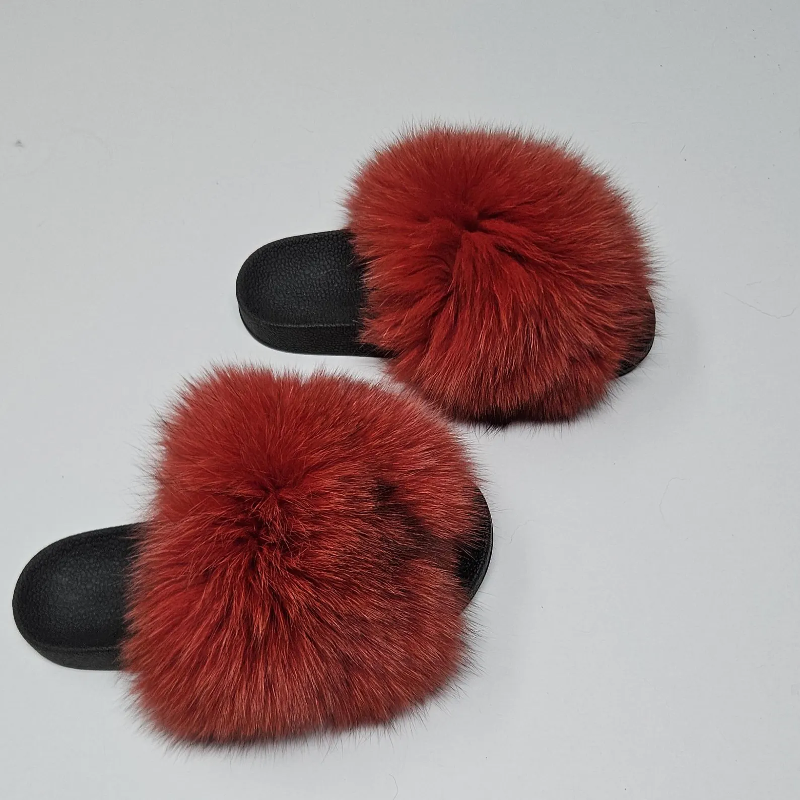 Real Fox Fur Slides in red color - Image 3