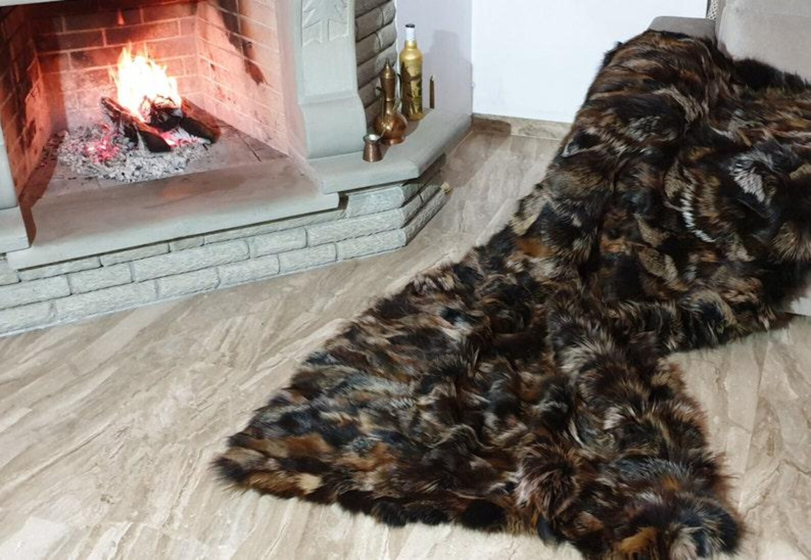 Real Fur Fox Blanket - Fur Throw - Image 3