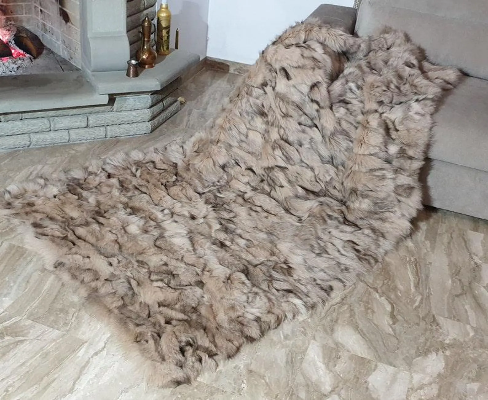 Real Fur Fox Blanket - Fur Throw