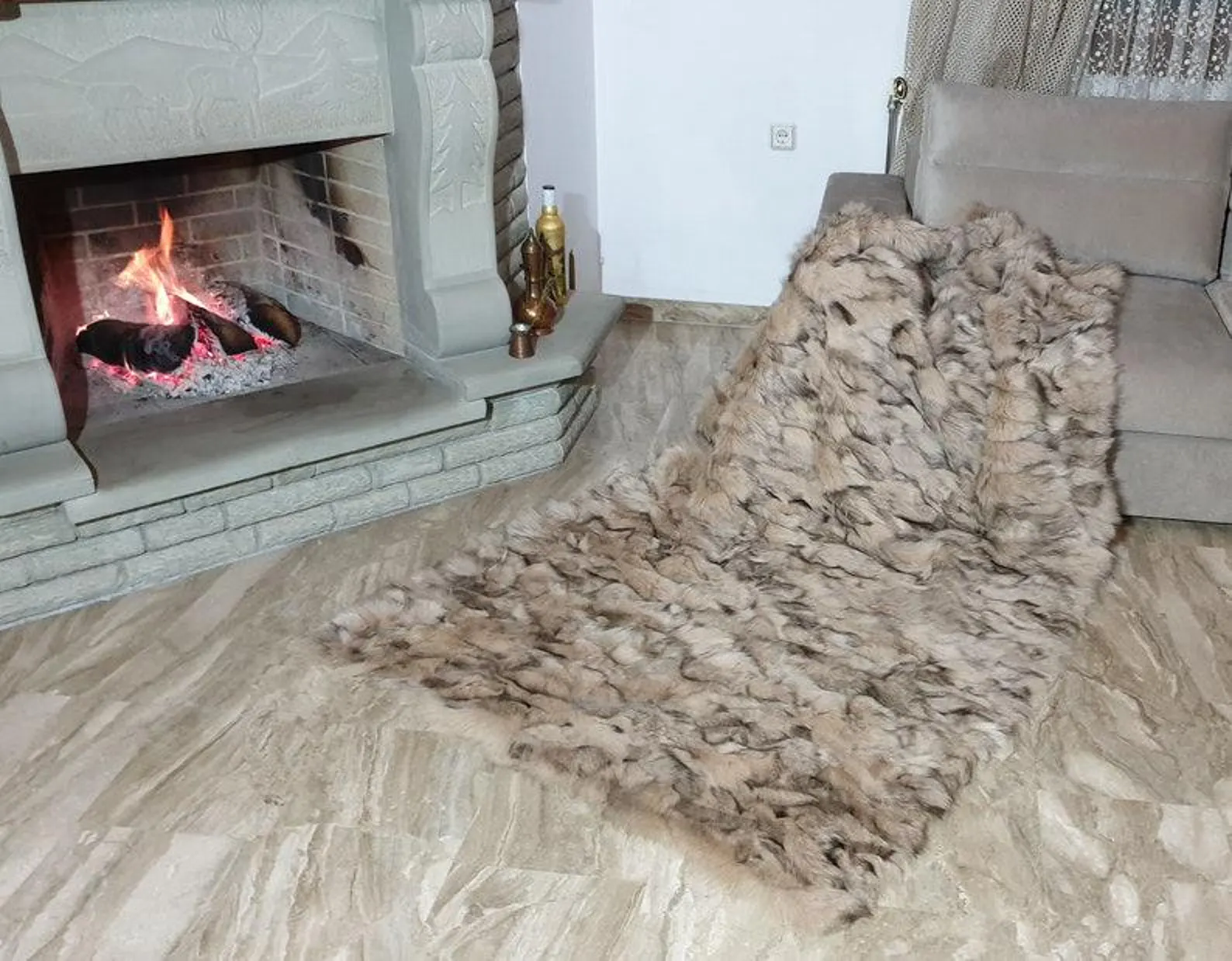 Real Fur Fox Blanket - Fur Throw - Image 4