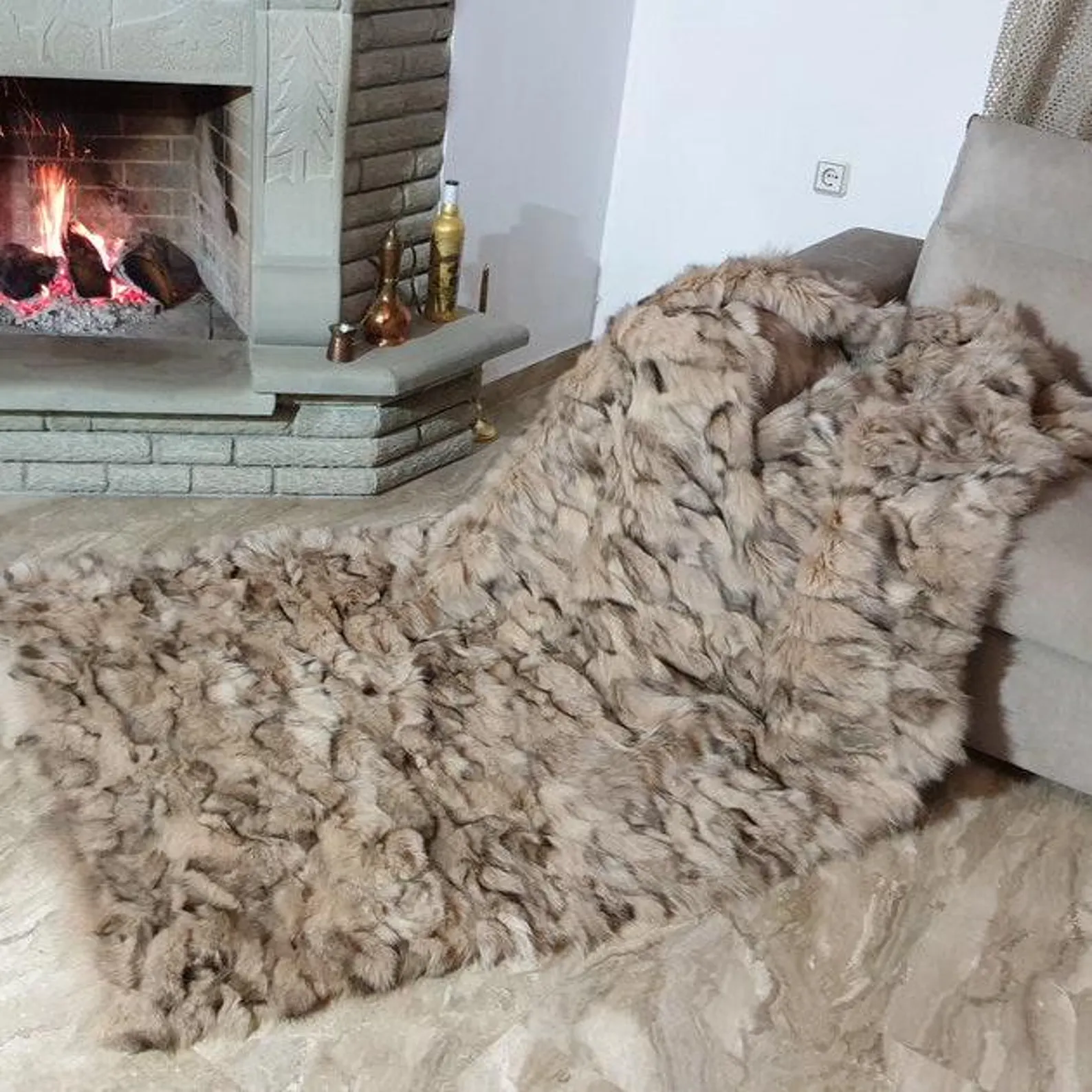 Real Fur Fox Blanket - Fur Throw - Image 2