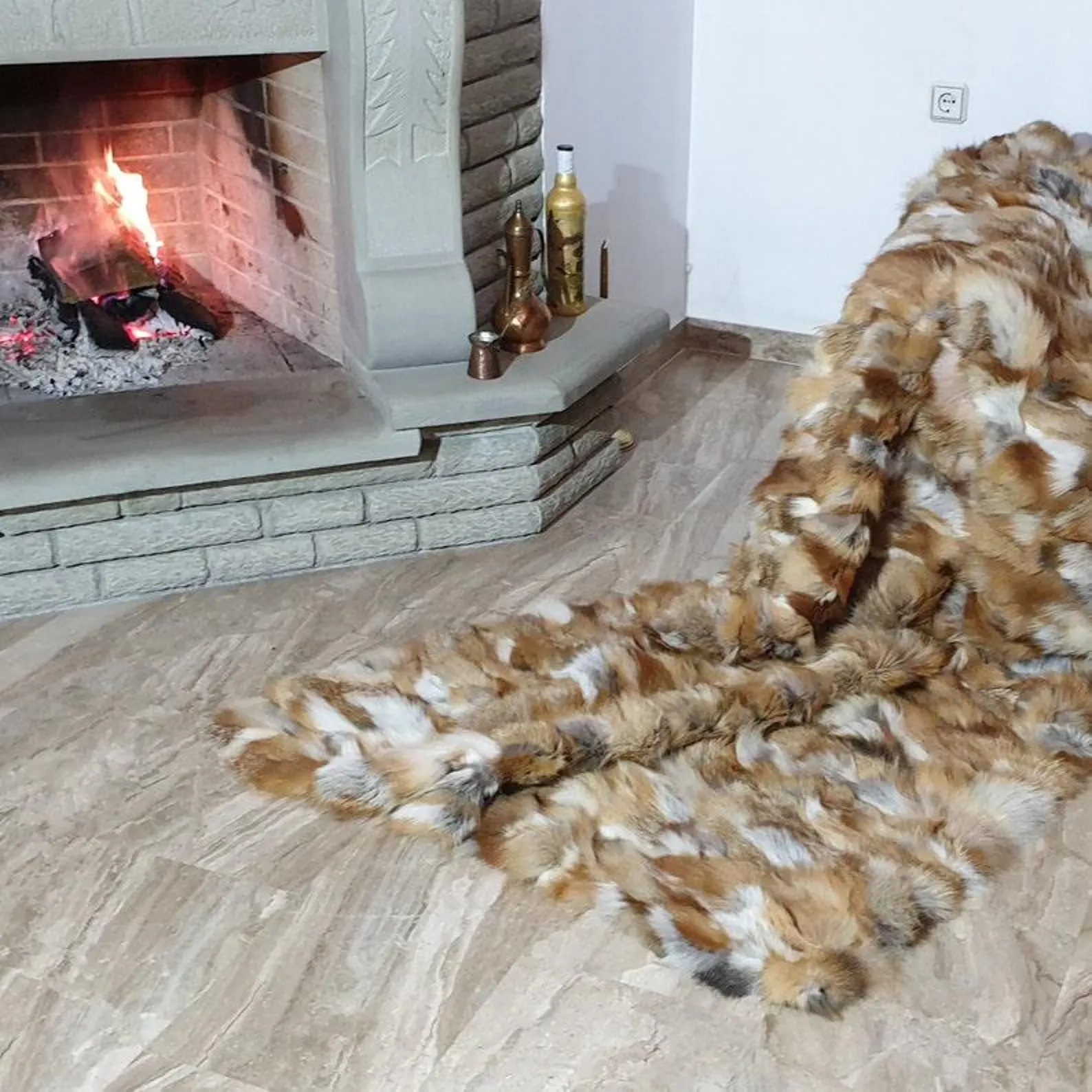 Real Fur Fox Blanket - Fur Throw