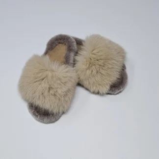 Real Fox - Mink Fur Slippers in beige color