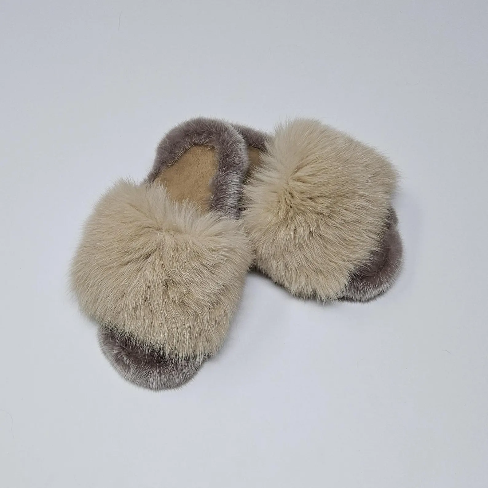 Real Fox - Mink Fur Slippers in beige color - Image 2