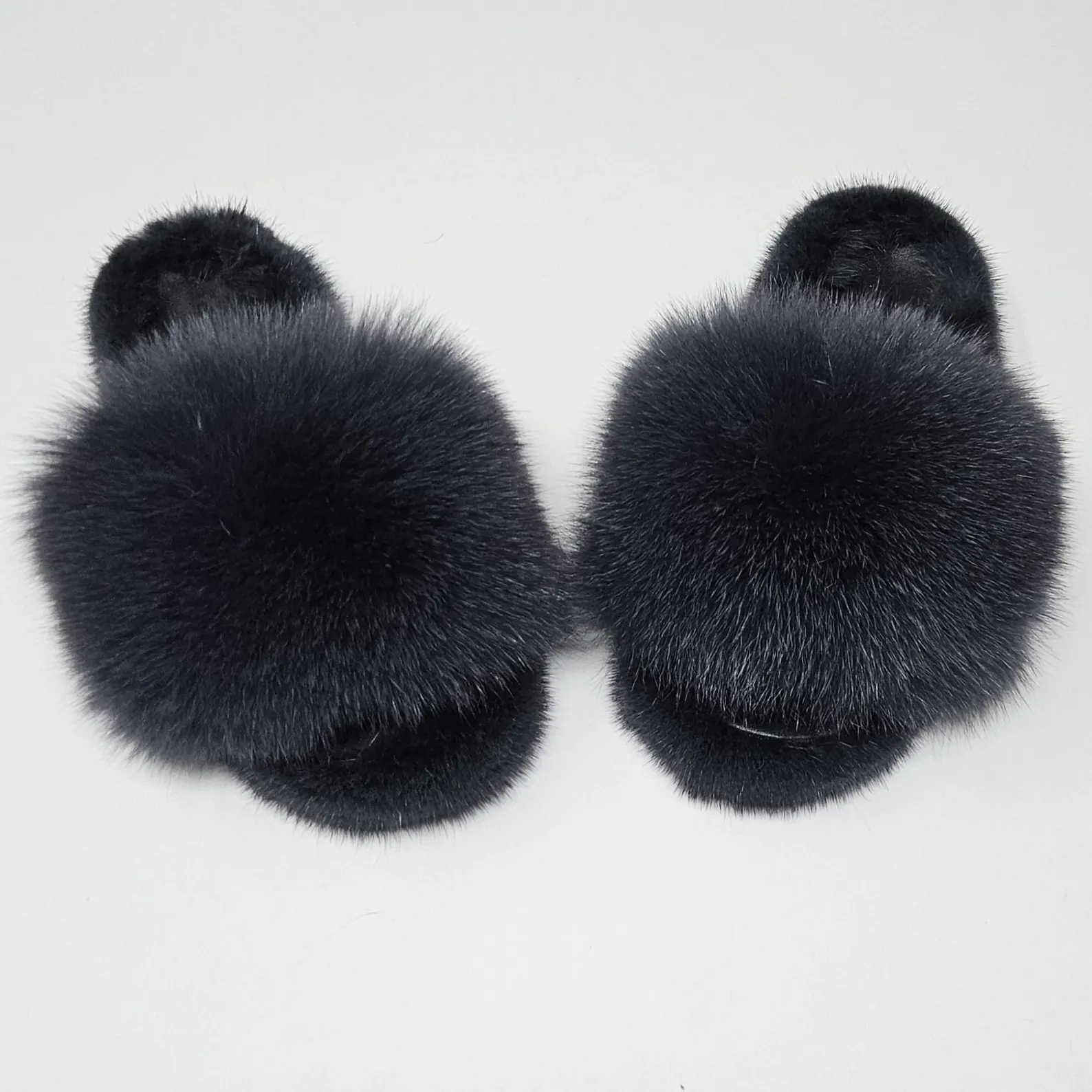 Real Fox - Mink Fur Slippers in black color - Image 3