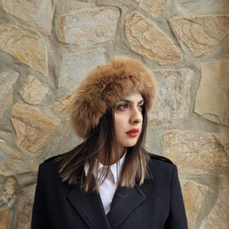 Real Fox Fur Hat with leather details