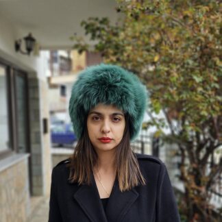 Real Fox Fur hat in green color