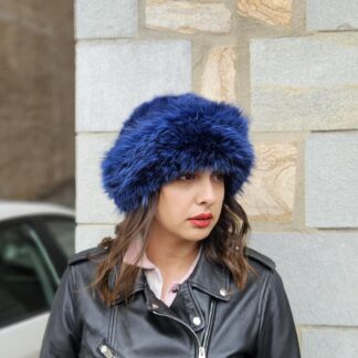 Real Mink - Fox Fur hat in blue color