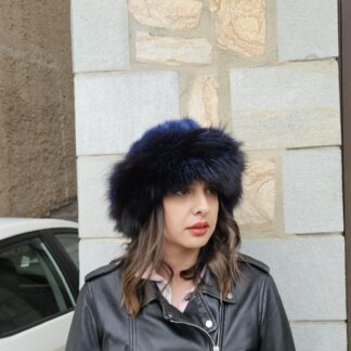Real Mink - Fox Fur hat in blue color