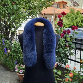 Real Fox Fur Trim Hood in blue color