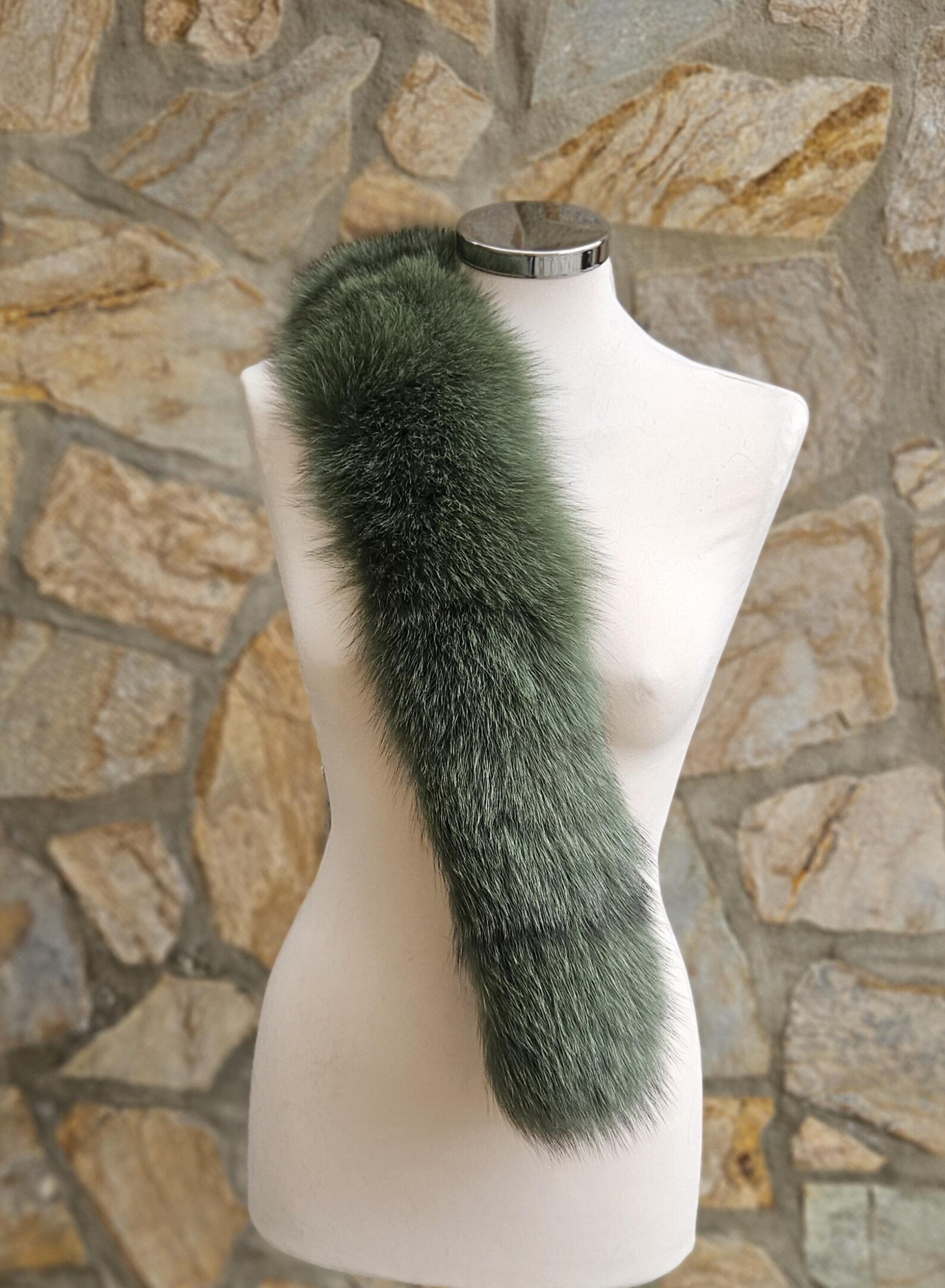 Real Fox Fur Trim Hood in green color