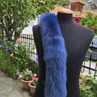 Real Fox Fur Trim Hood in blue color