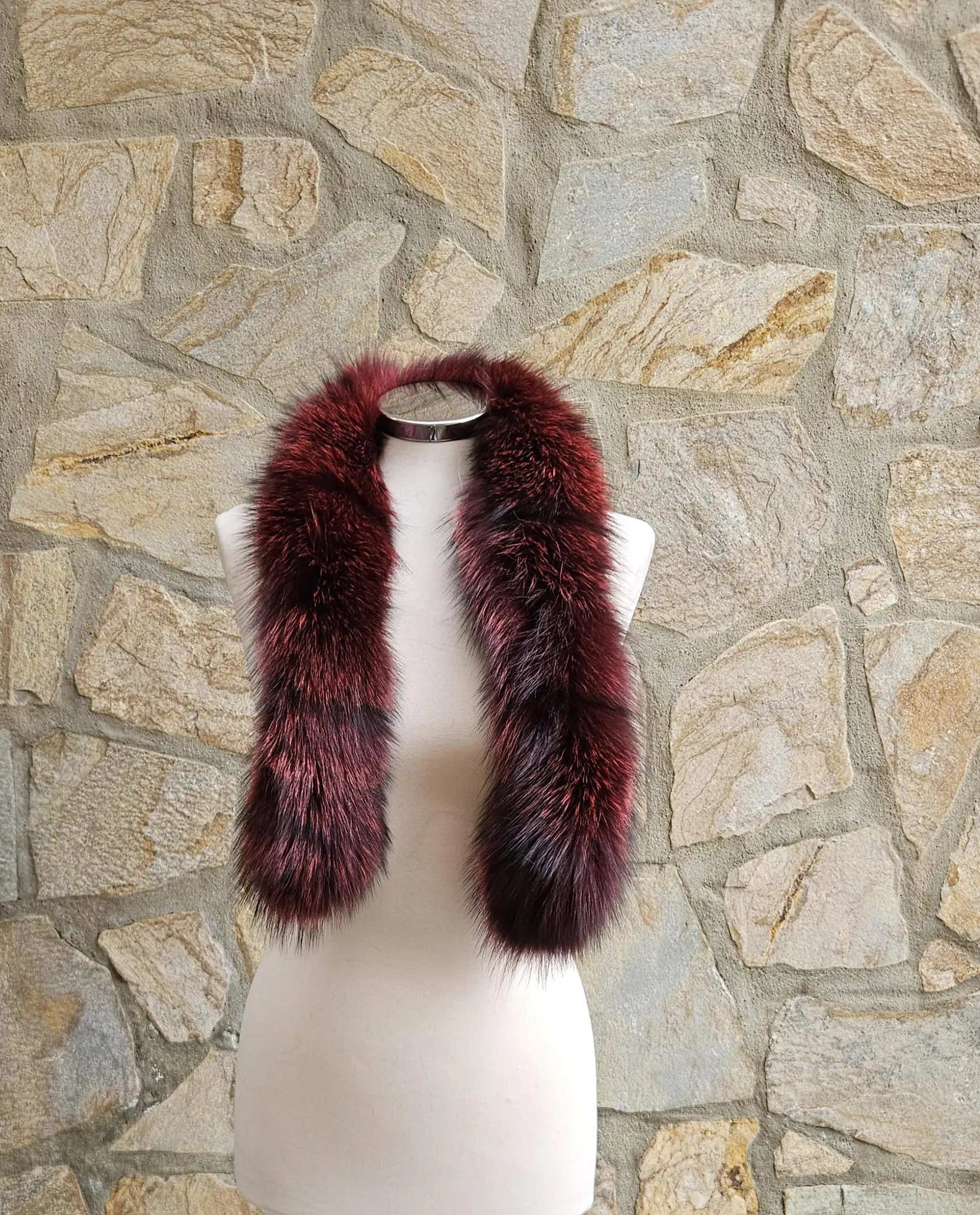 Real Fox Fur Trim Hood in bordo color - Image 4