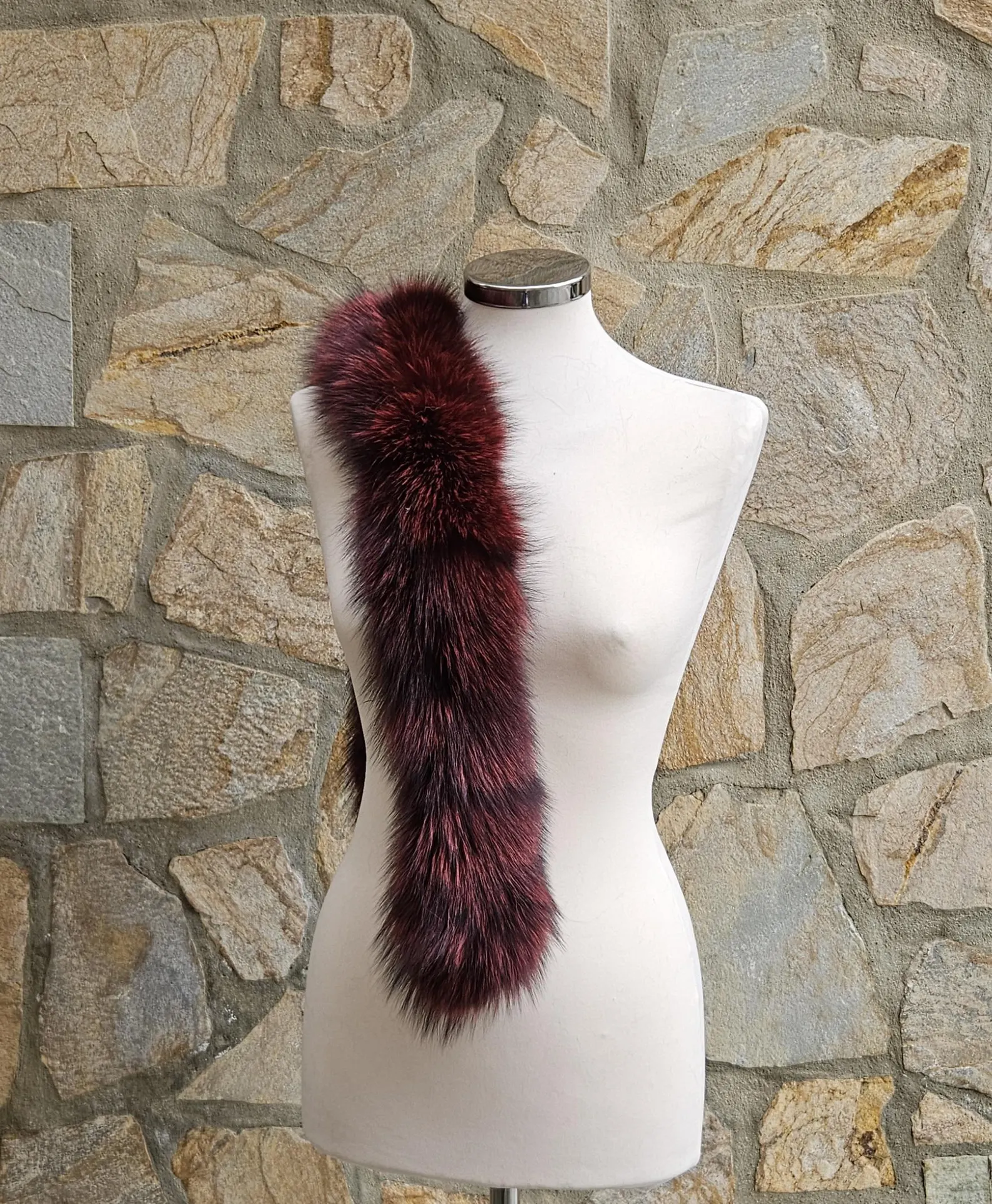 Real Fox Fur Trim Hood in bordo color - Image 3