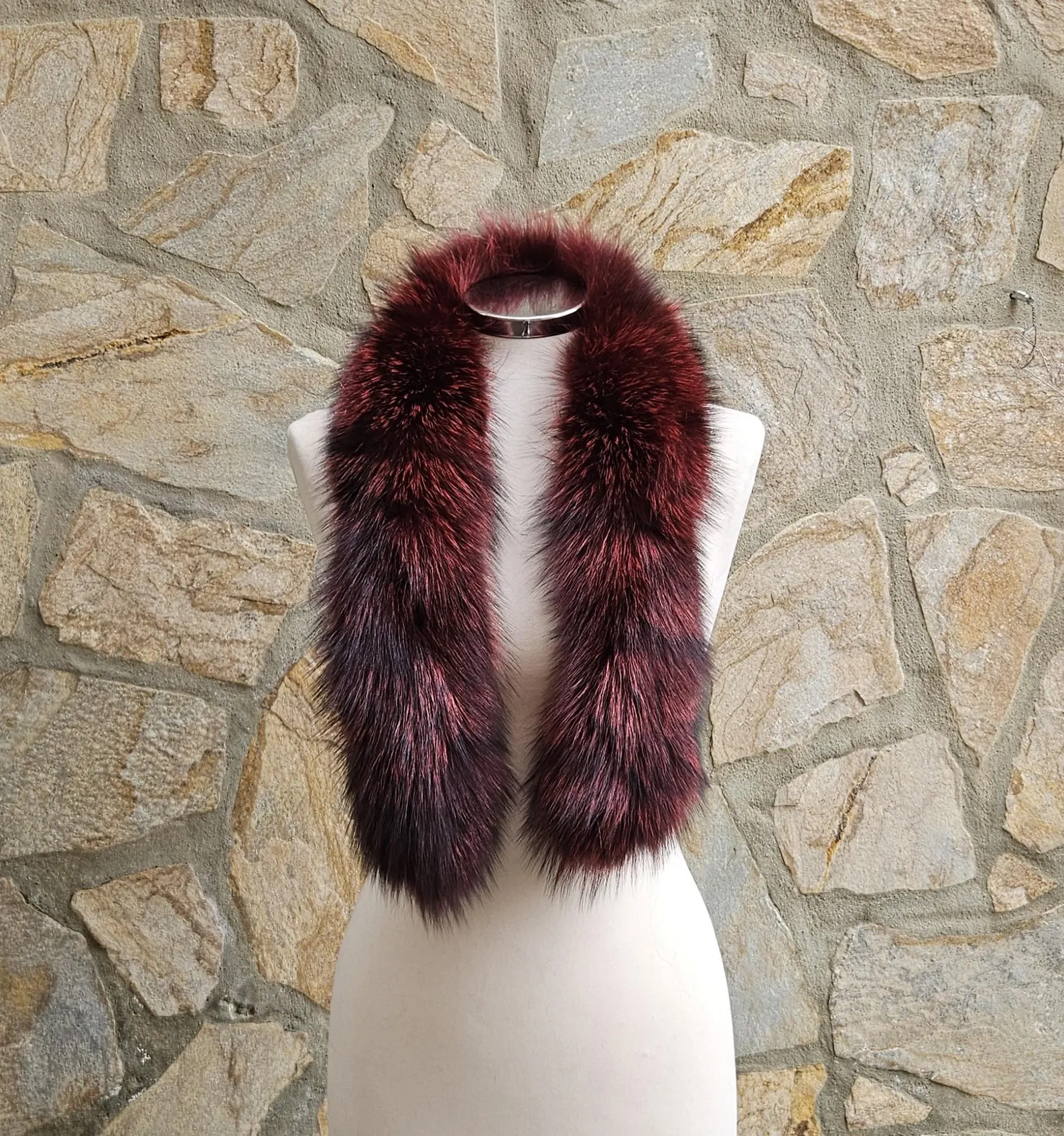 Real Fox Fur Trim Hood in bordo color