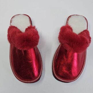 Real Sheepskin Fur Slippers in red color