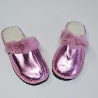 Real Sheepskin Fur Slippers in pink color