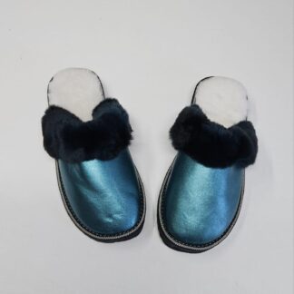 Real Sheepskin Fur Slippers in blue color