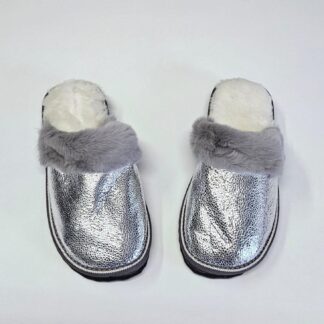 Real Sheepskin Fur Slippers in silver color