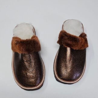 Real Sheepskin Fur Slippers in brown color