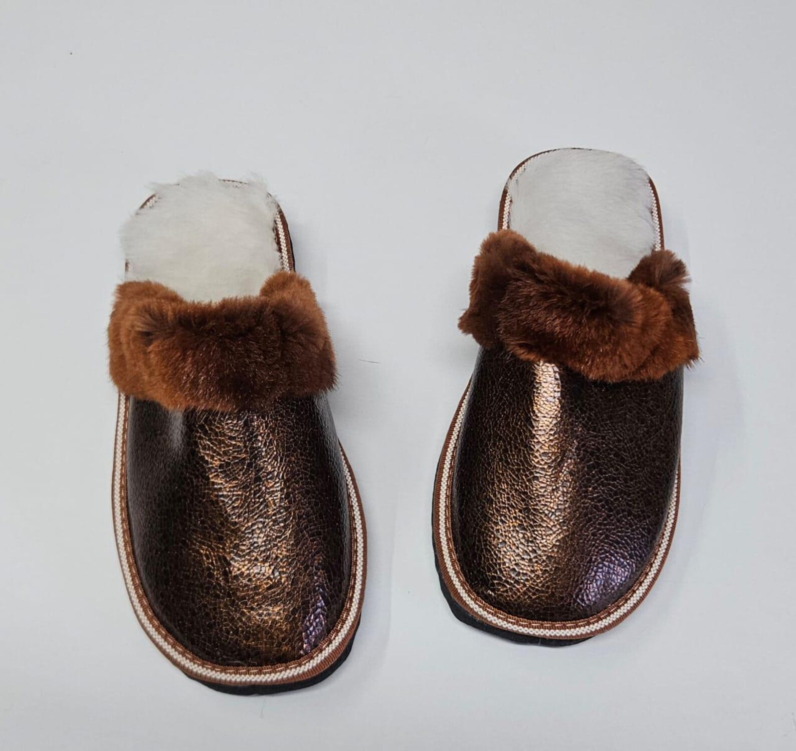 Real Sheepskin Fur Slippers in brown color