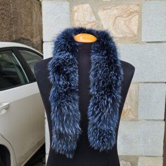 Real Fox Fur Trim Hood in blue color