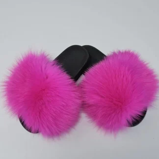 Real Fox Fur Slides in fuchsia color