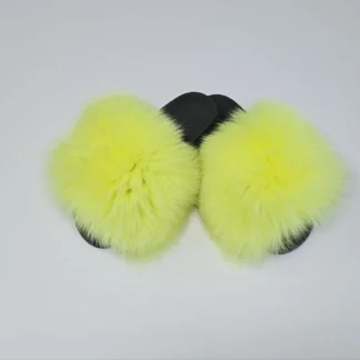 Real Fox Fur Slides in yellow color