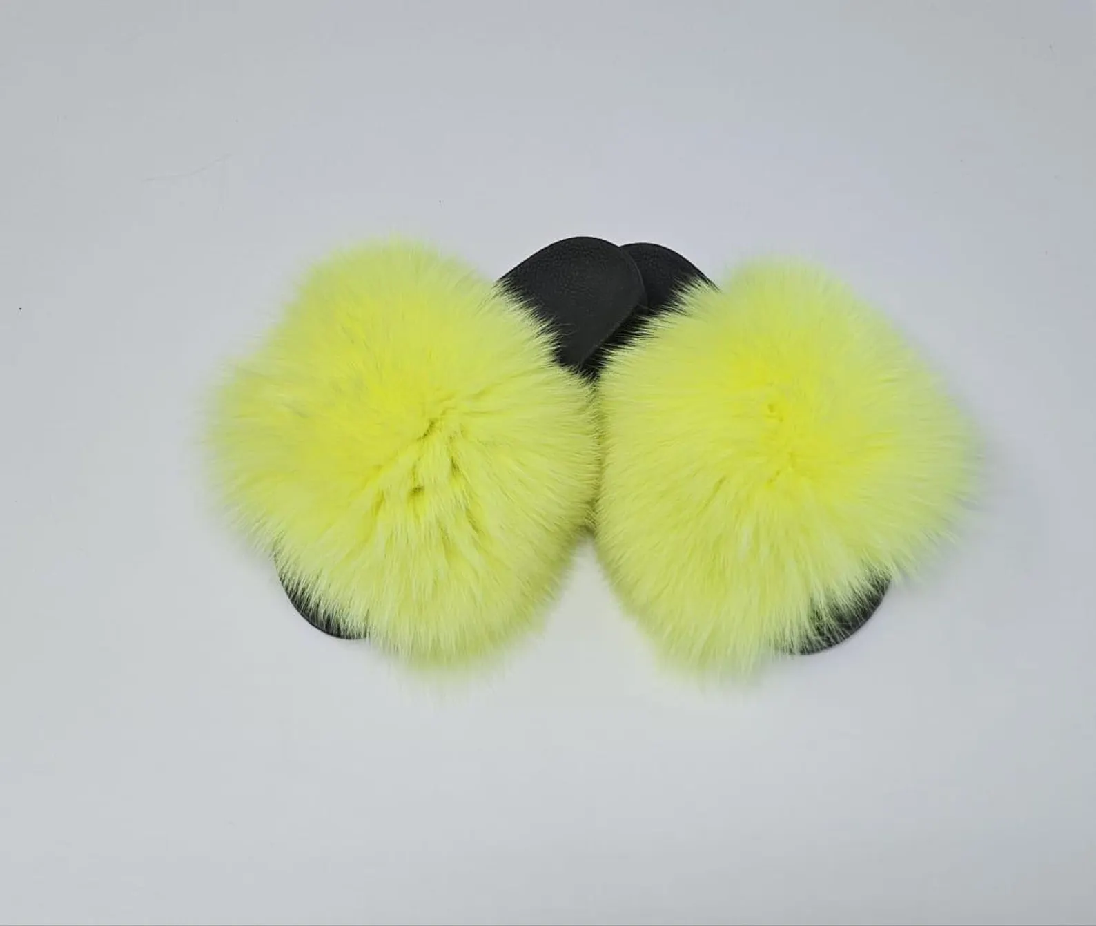Real Fox Fur Slides in yellow color