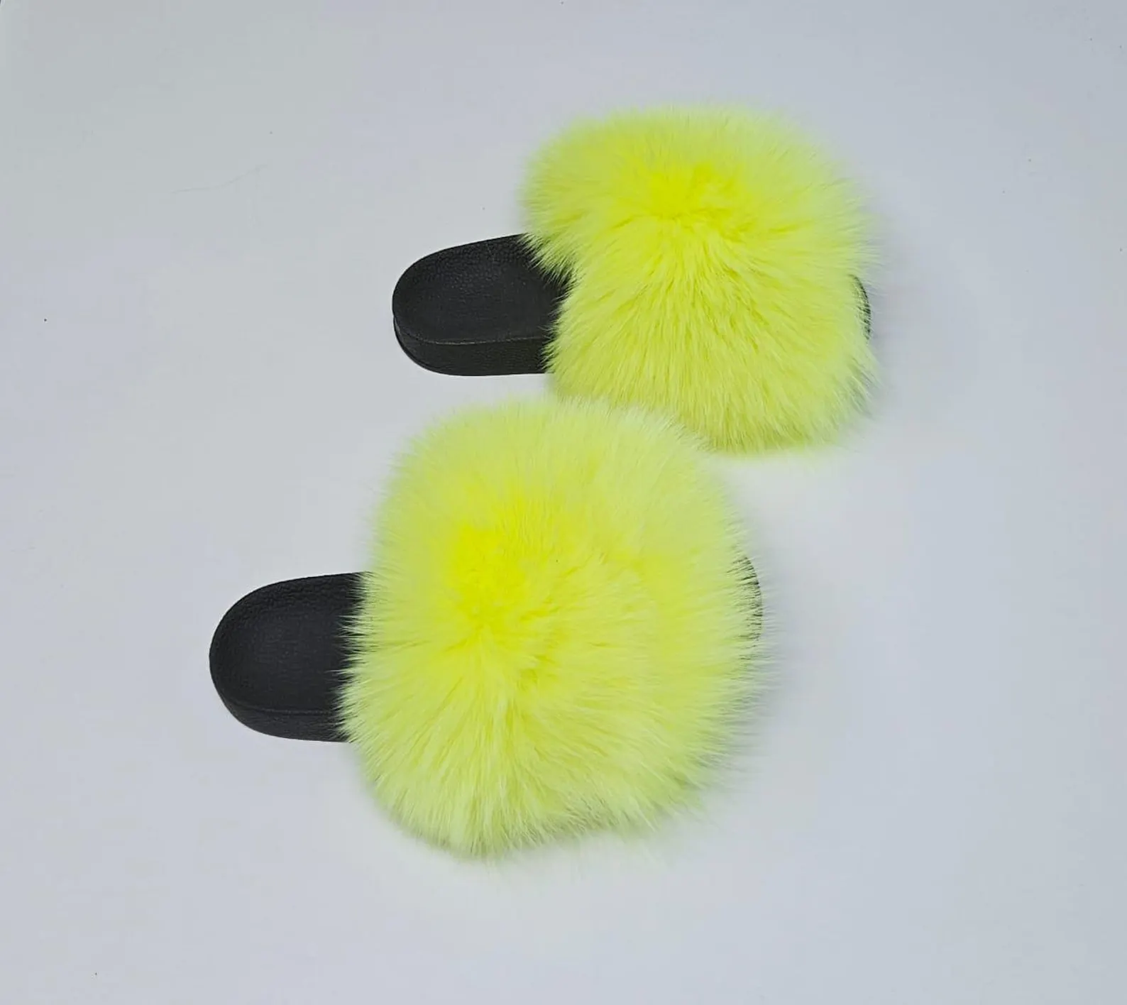 Real Fox Fur Slides in yellow color - Image 3